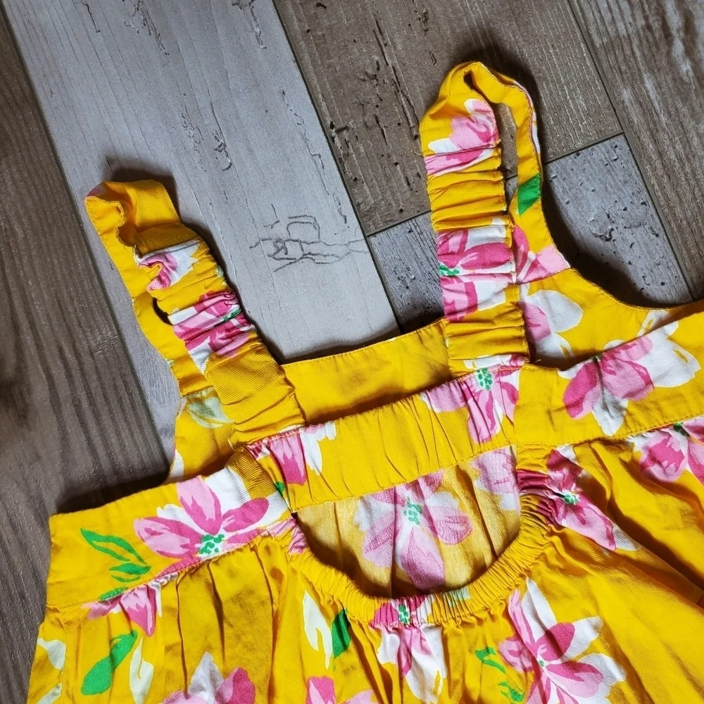 Old Navy Printed Sleeveless Ruffled-Hem Girls Dress Size Large 10/12 Yellow